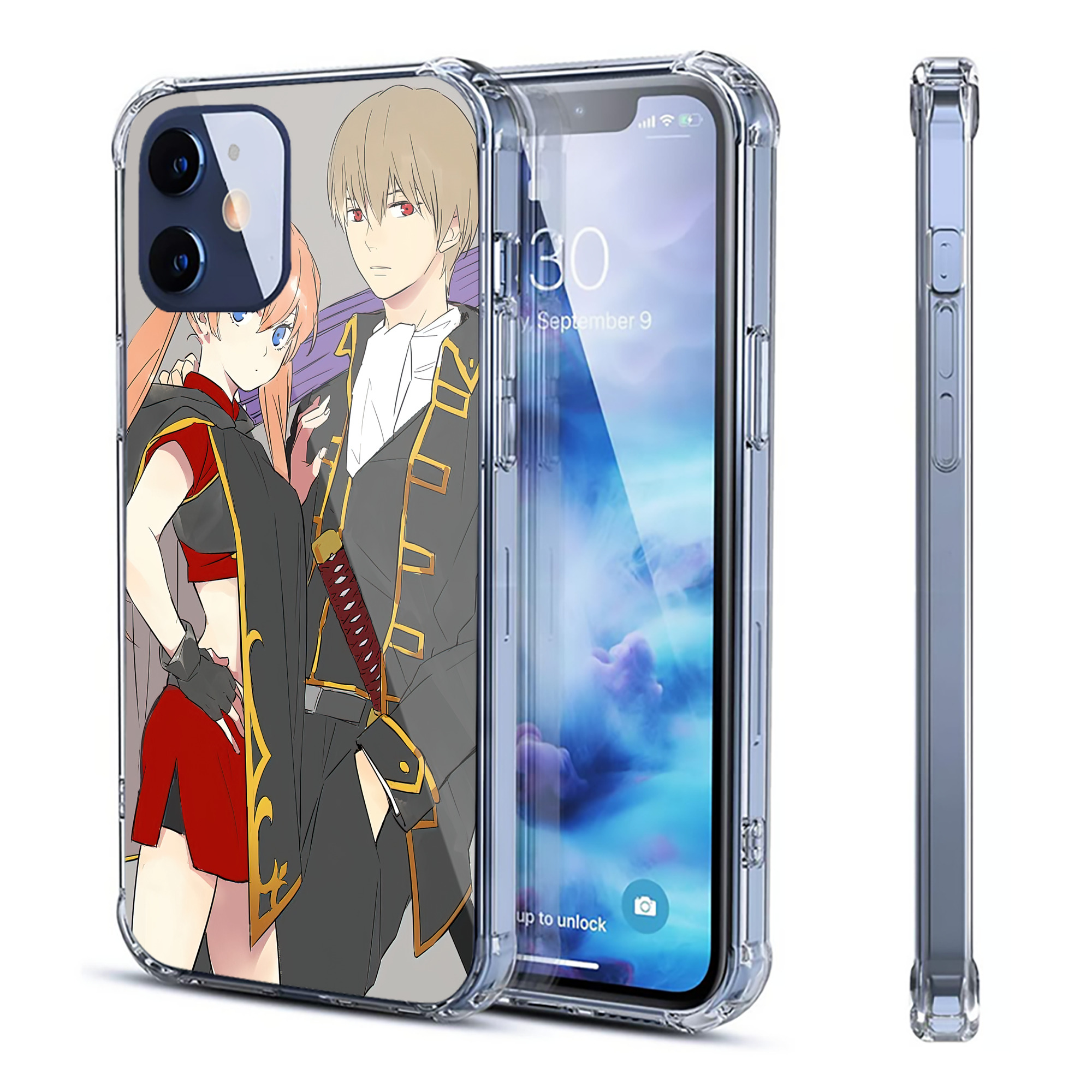 （画像用） ぎんたま 坂田銀時（さかたぎんとき） 神楽 志村新八（しむら しんぱち） GINTAMA Sakata Gintoki Kagura Shimura Shinpachi 【iPhone 12シリーズ対応】透明スマホケース（クリアソフトケース）